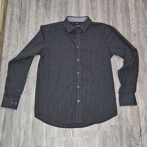 London Fog Stretch Micro-Check Button Down Shirt Men’s M Charcoal